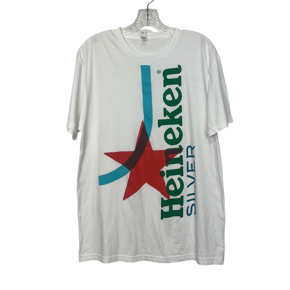 Next Level Heineken Silver Graphic Tshirt Mens Large White Brew Beer Casual Tee